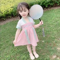 Girls Hanfu dress Female baby retro Western style ancient costume Chinese style Tang costume Small childrens clothing Girls summer dress skirt