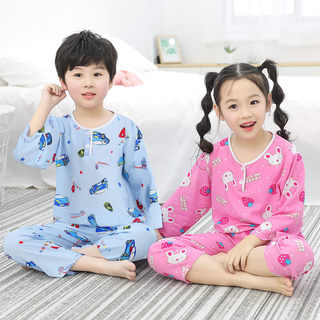 Summer cotton silk children's pajamas boys and boys long-sleeved thin section girls baby cotton silk girl suit home clothes
