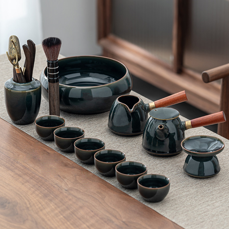 Dragon Springs Green Porcelain Gg Kiln Ice Cracked Ceramic side to make pot tea cup upscale Gongfu tea furniture set group home office guests