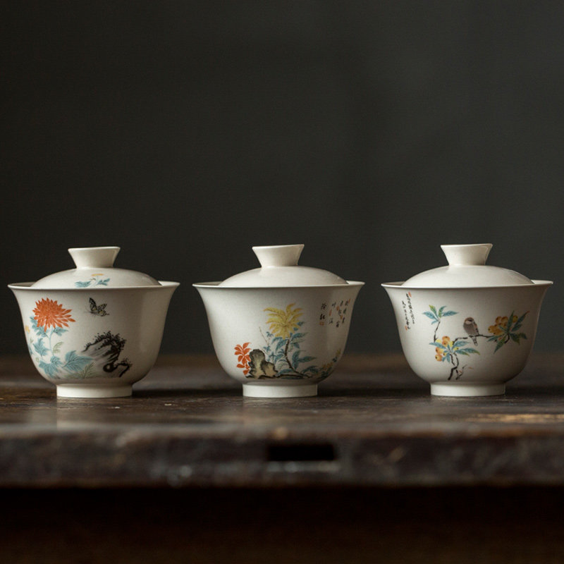 Tea Yan Moon Shabby Grass Wood Grey Glazed Antique Cover Bowl Thin Tire Without Bottom Hand Grip Bowl Unbronzed Tea Bowl Single Master Cup