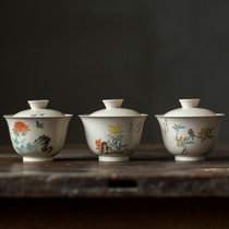 Tea Yan Moon Shabby Grass Wood Grey Glazed Antique Cover Bowl Thin Tire Without Bottom Hand Grip Bowl Unbronzed Tea Bowl Single Master Cup