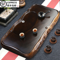 Black sandalwood tea tray minimalist home tea sea large number thickened drainage small tea table solid wood finely carved double dragon theatre pearl tea set