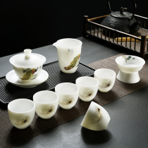 Tea Yan House High-end Goat Fat Jade White Porcelain Tea Set Tea Set Tea Ware Ceramic Cover Bowl Teapot Gift box for home office