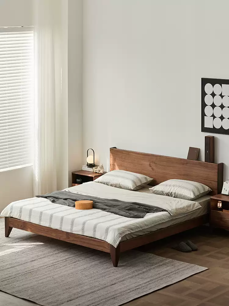 全实木床北美黑胡桃木床复古主卧樱桃木中古风简约1.8米双人大床