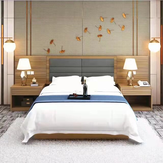 Customized hotel furniture single double bed guesthouse label room soft-packed rooms backroom bedside bedside bedside