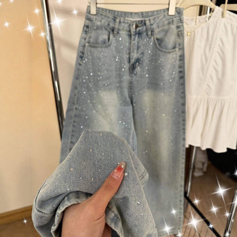 Glamorous Rhinestone-Embellished Denim Jeans for Women, 2026 New Style, Plus Size, High-Waisted, Shiny, Slimming, Narrow Wide-Leg Pants Glamorous Rhinestone-Embellished Denim Jeans for Women, 2026 New Style, Plus Size, High-Waisted, Shiny, Slimming, Narrow Wide-Leg Pants