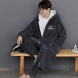Утепленная пижама, мужской коралловый бархатный банный халат