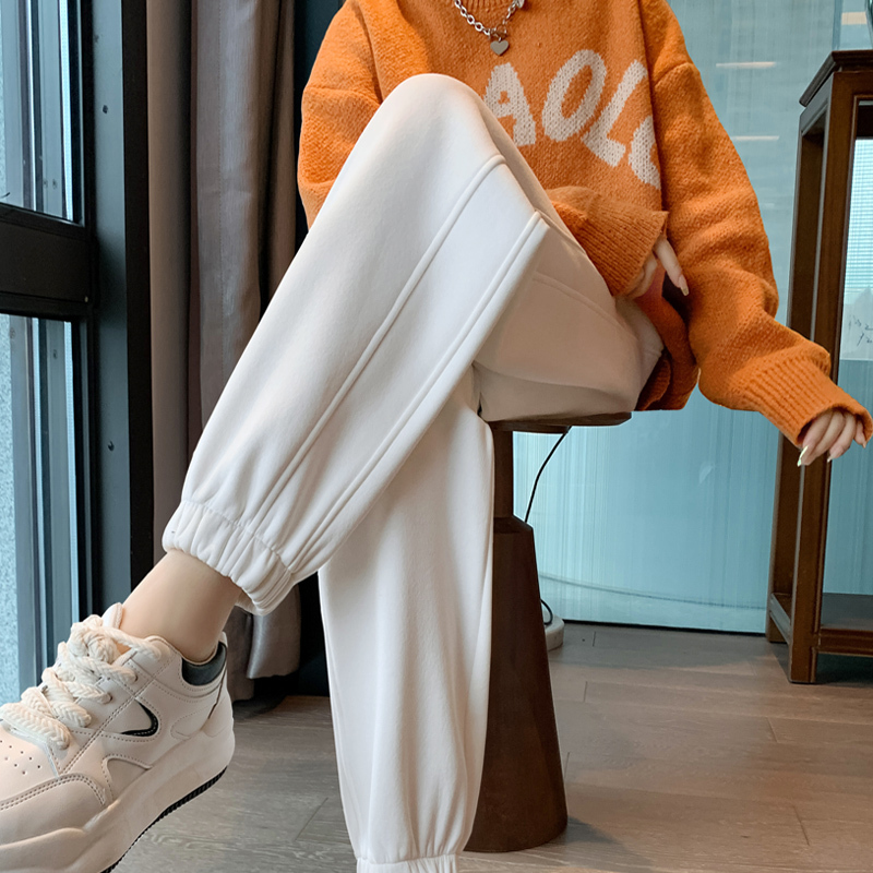 Korean 2026 Spring and Autumn New White Petite Sweatpants for Women, Cuffed Pants, Lantern Pants, Casual Fashion Sports Pants