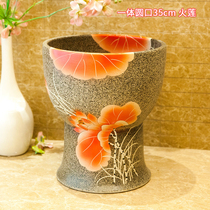 Wanjia Meijing Dezhen Ceramic mop pool Art basin Mop pool Fangyuan mop pool Glazed fire lotus diameter 35cm