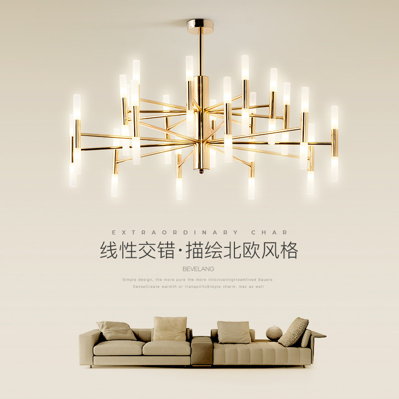Living room light chandelier Nordic Restaurant Bedroom led rear modern minimalist net red gold light and luxurious lobby Lamp-Taobao