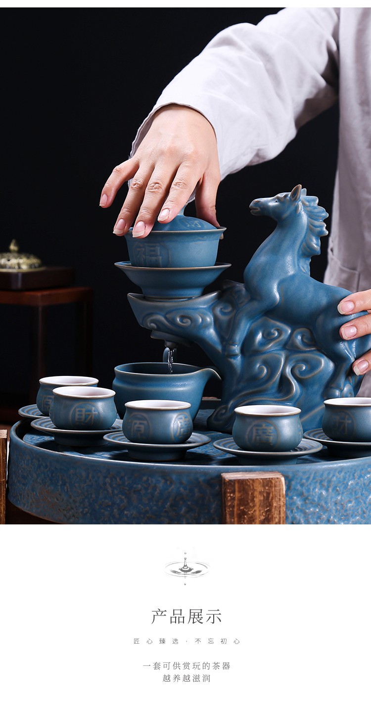 True sheng zodiac ceramic tea set suits for the modern Chinese style automatic kung fu home coarse ceramic tea set lazy person