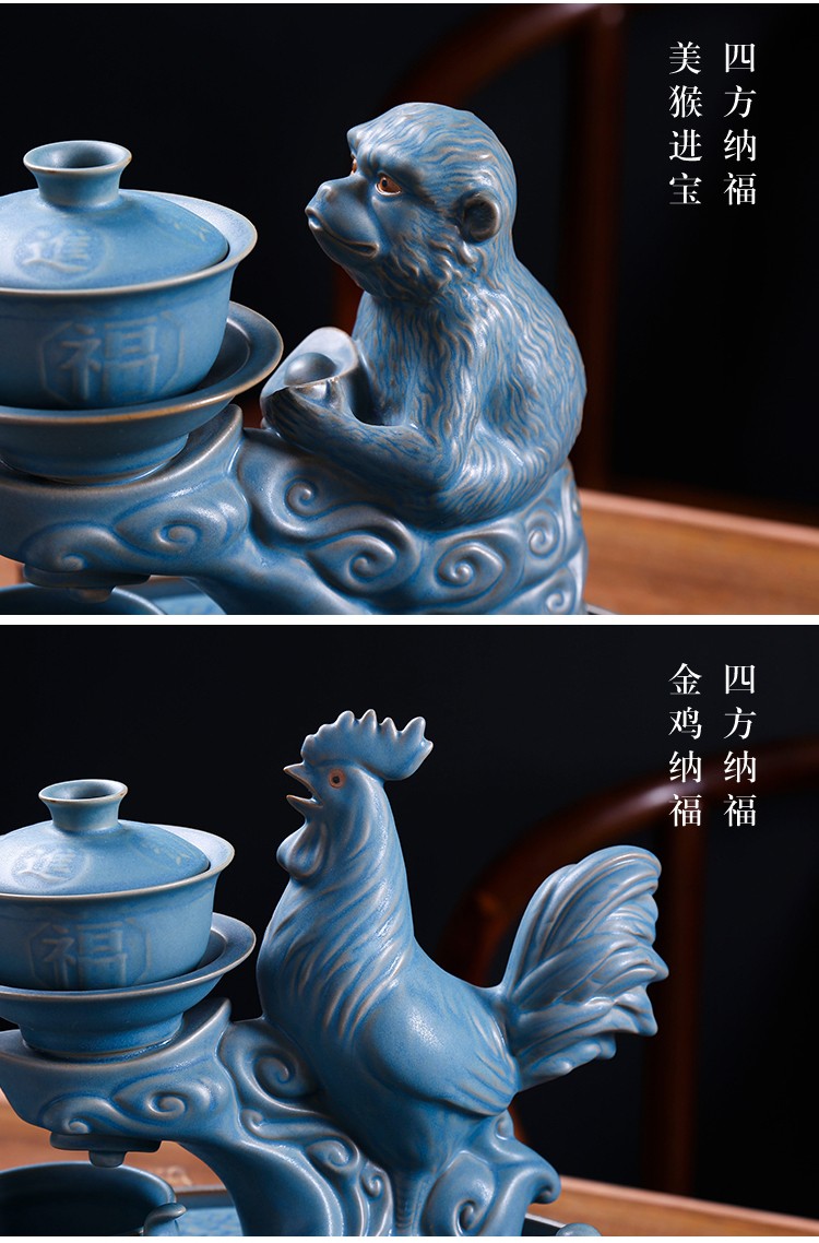 True sheng zodiac ceramic tea set suits for the modern Chinese style automatic kung fu home coarse ceramic tea set lazy person