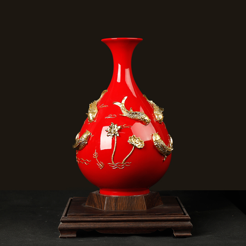 Really sheng dehua Chinese red porcelain paint line carve patterns or designs on woodwork bottle ceramic handicraft furnishing articles every year wining don 't move