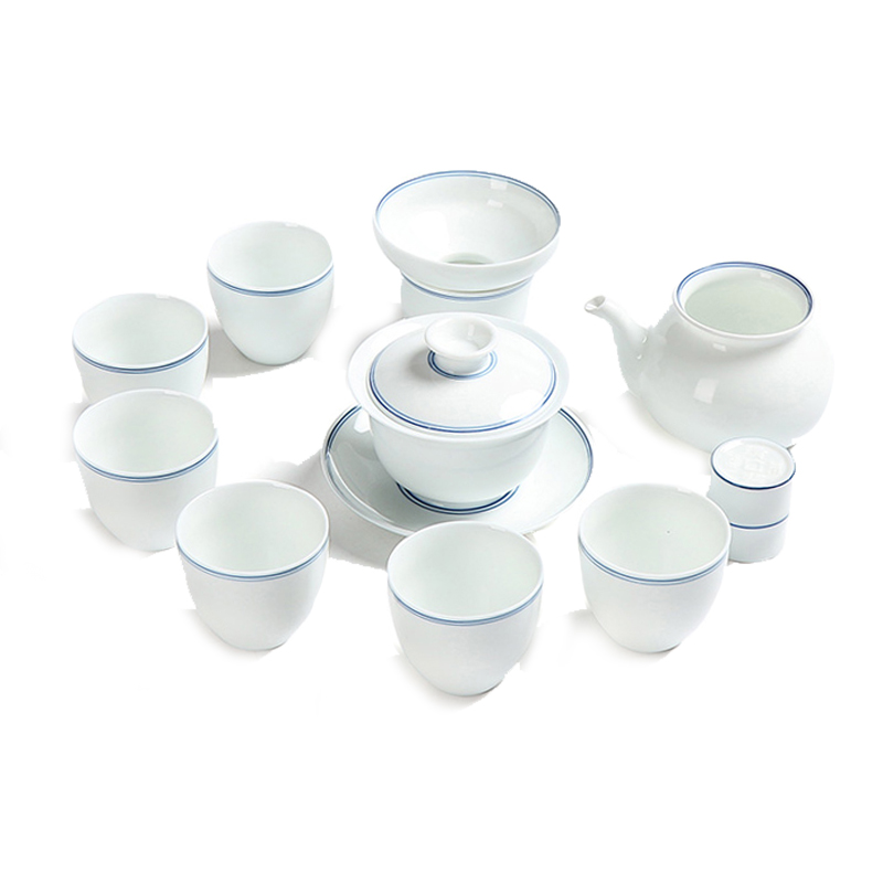 Really sheng hand - made xuan wen tureen tea gift box set a complete set of blue and white ceramic dual kung fu tea set