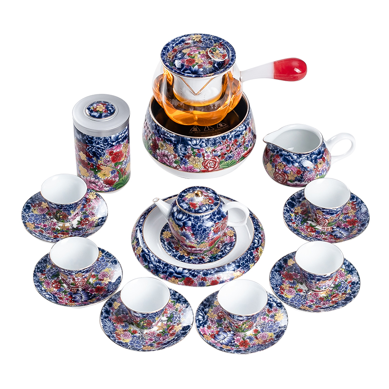 Really sheng tea set household enamel kung fu tea, silver cup teapot ceramic gifts gift boxes