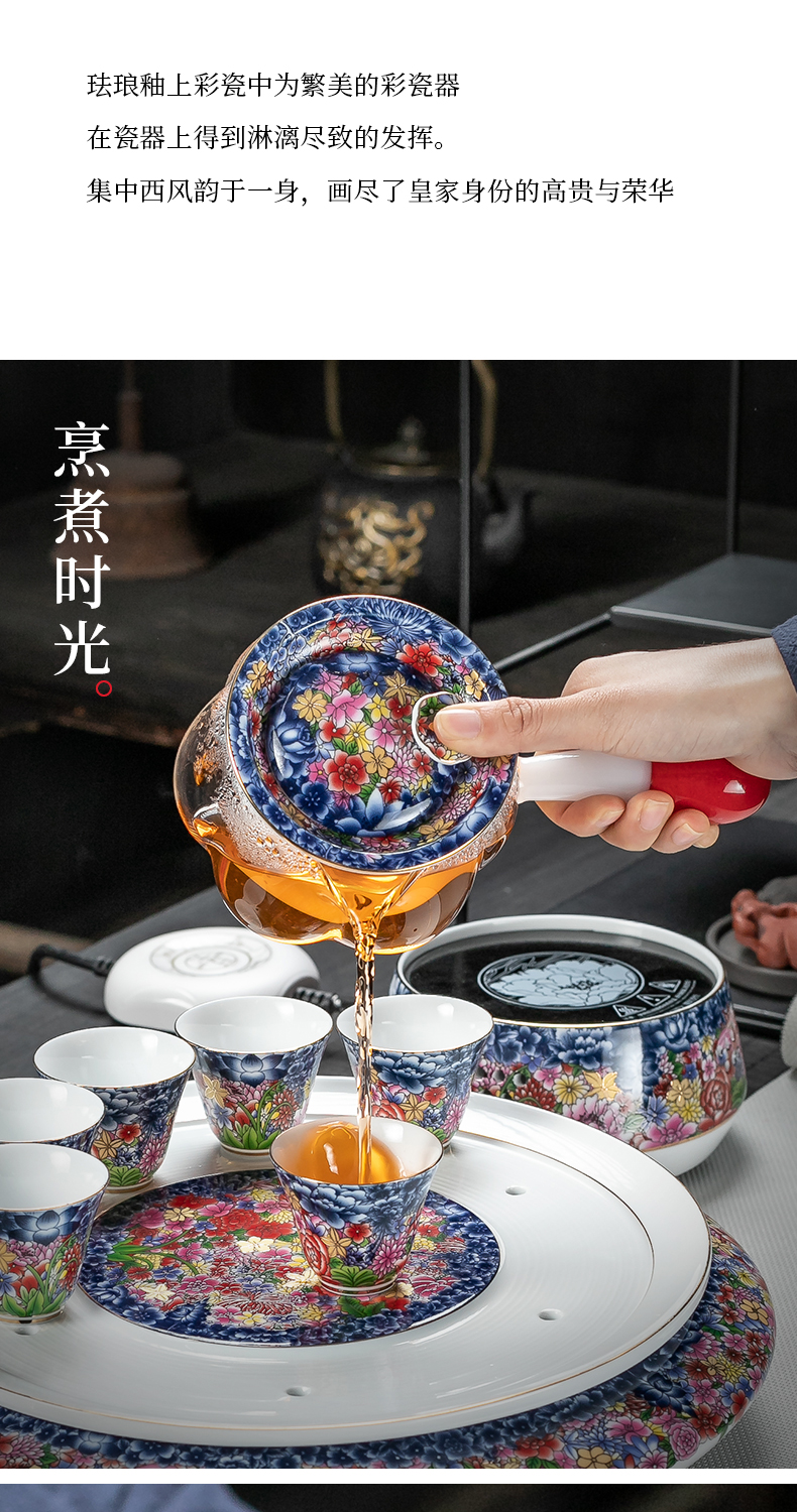 True sheng creative colored enamel tea set household whole kunfu tea boiled tea ware ceramic gift set temperature pot cup