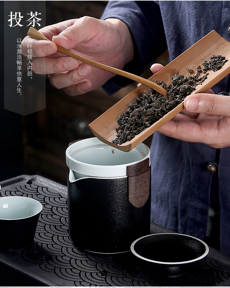 True sheng crack cup coarse pottery portable travel teapot tea kungfu Japanese contracted a pot of two cups of tea cups