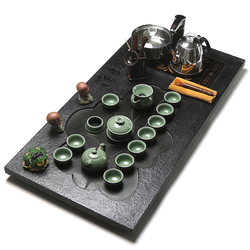 True to sharply stone tea tray tea suit household whole tea four unity induction cooker glass automatic kung fu