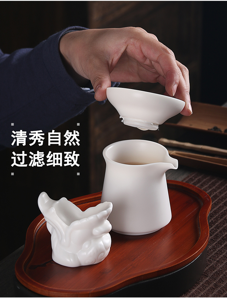 Really high sheng dehua white porcelain biscuit firing from lard white kung fu tea set contracted a whole set of gift set of tea cups