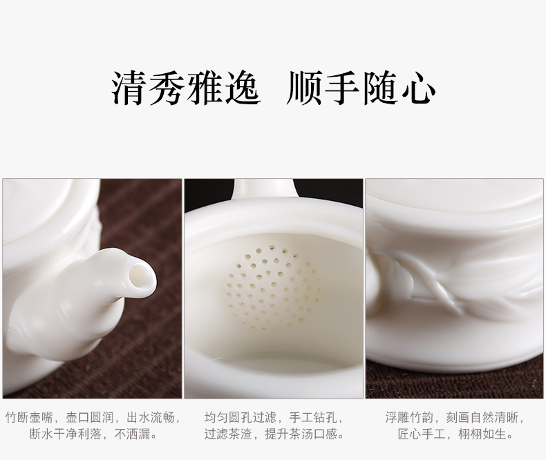 Really high sheng dehua white porcelain biscuit firing from lard white kung fu tea set contracted a whole set of gift set of tea cups