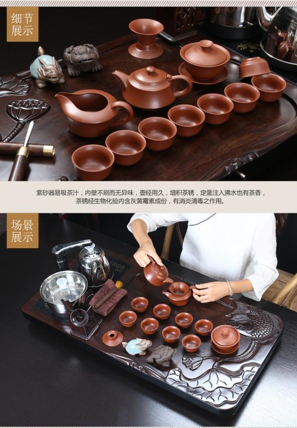 True sheng ebony wood tea tray tea set kung fu tea cups home a complete set of automatic teapot tea taking