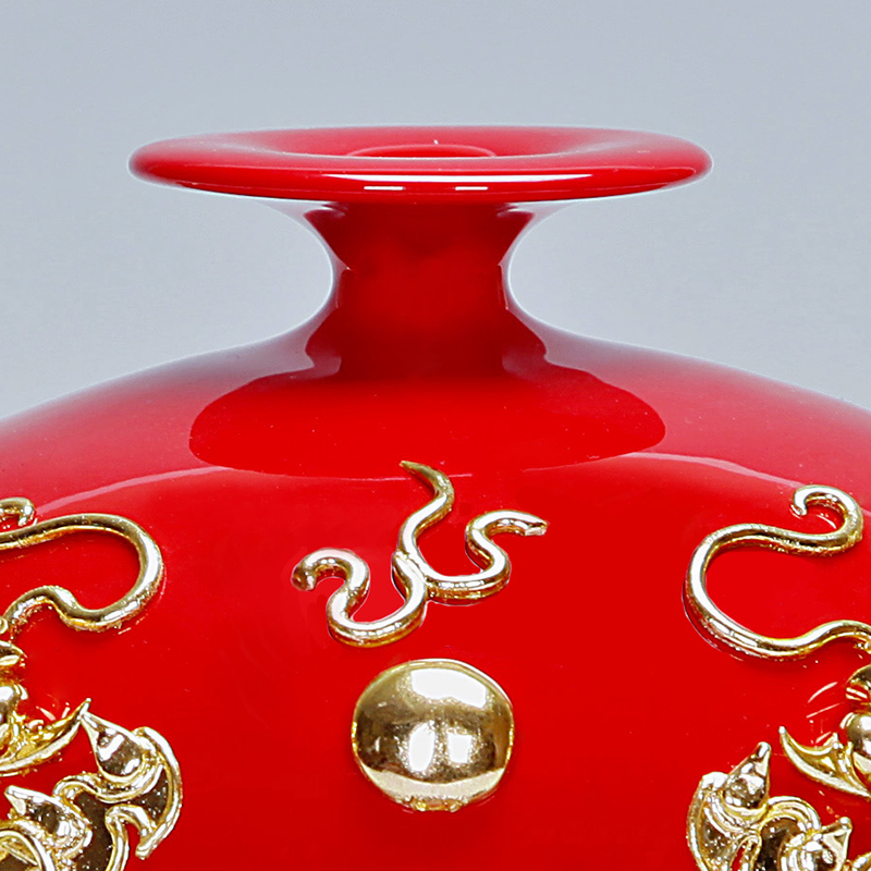 Really sheng Chinese red paint line carve wedding gift ceramics furnishing articles longfeng auspicious gift gift checking crafts