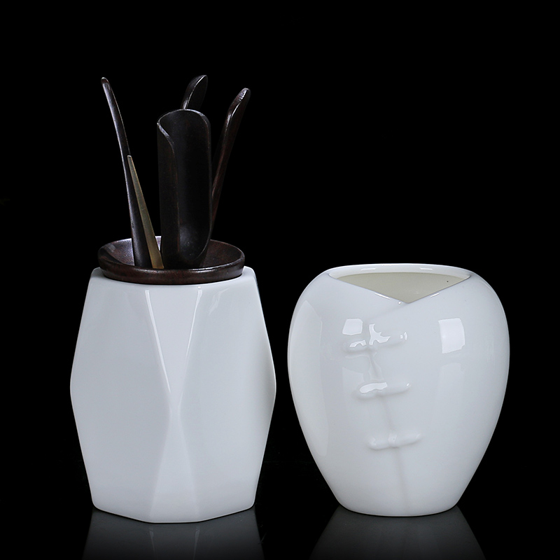Really high sheng dehua white porcelain tea six gentleman kung fu tea set suit household ebony tea tea taking