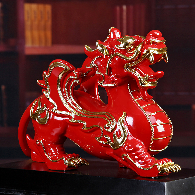 True business gifts fugui hong sheng paint line carve mascots ceramic Chinese red porcelain, the mythical wild animal furnishing articles