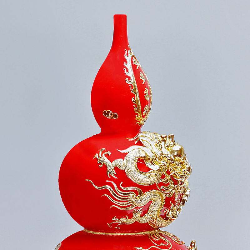 Really sheng Chinese red porcelain paint line carve gourd bottle opening step gift villa furnishing articles version into the sitting room