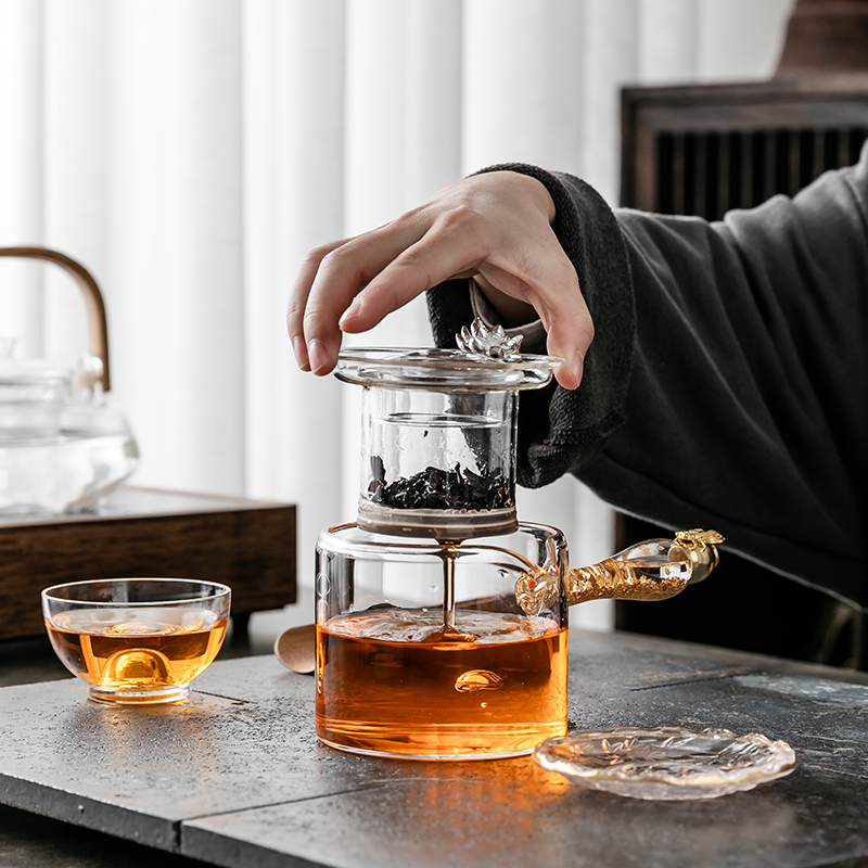Light luxury creative glass gold tea heat resistance and thickness side teapot high temperature instrument small household cooking number filter steam