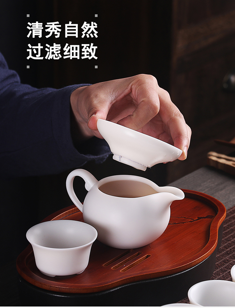 True cheng dehua suet white jade kung fu tea tureen teapot contracted ceramic cups kung fu gift set