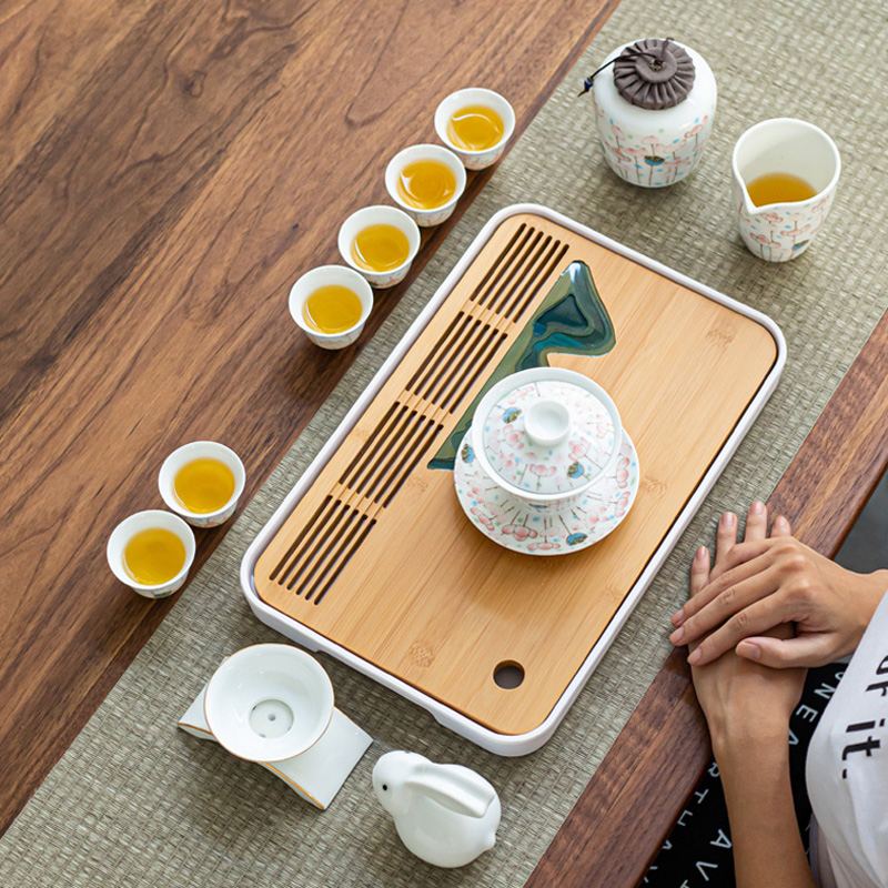 Really served fresh tea set ceramic contracted teapot teacup kung fu tea set a complete set of dry tea tray