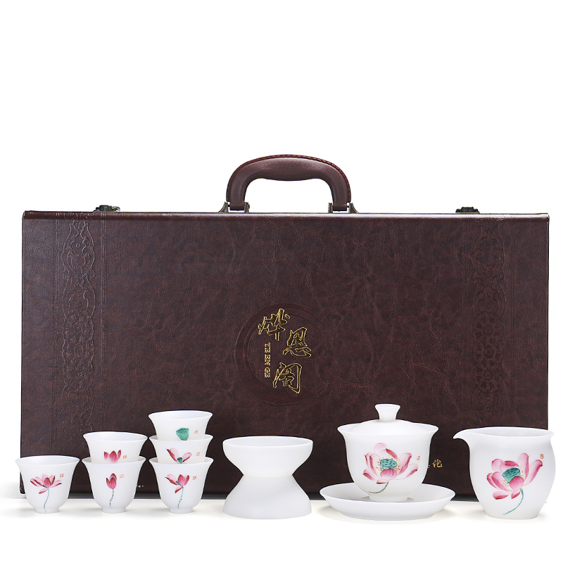 True cheng dehua white light suet jade hand gift kung fu tea white porcelain tea set a complete set of the teapot tea cup