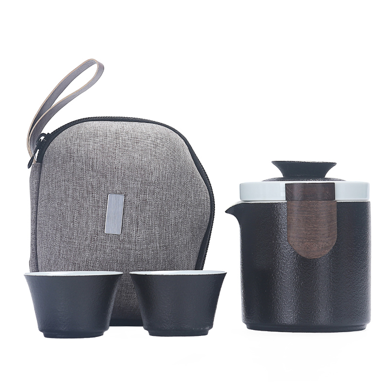 True sheng crack cup coarse pottery portable travel teapot tea kungfu Japanese contracted a pot of two cups of tea cups