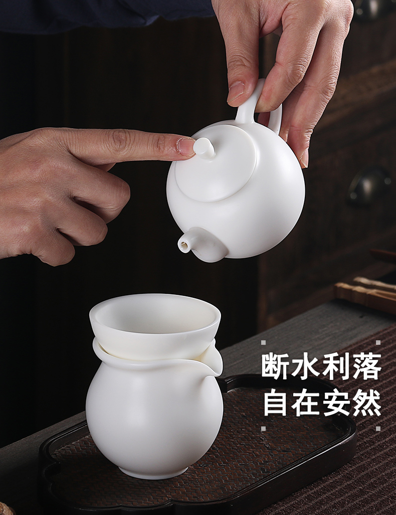 True cheng dehua biscuit firing white porcelain tea set household contracted suet jade ceramic office of a complete set of gift set