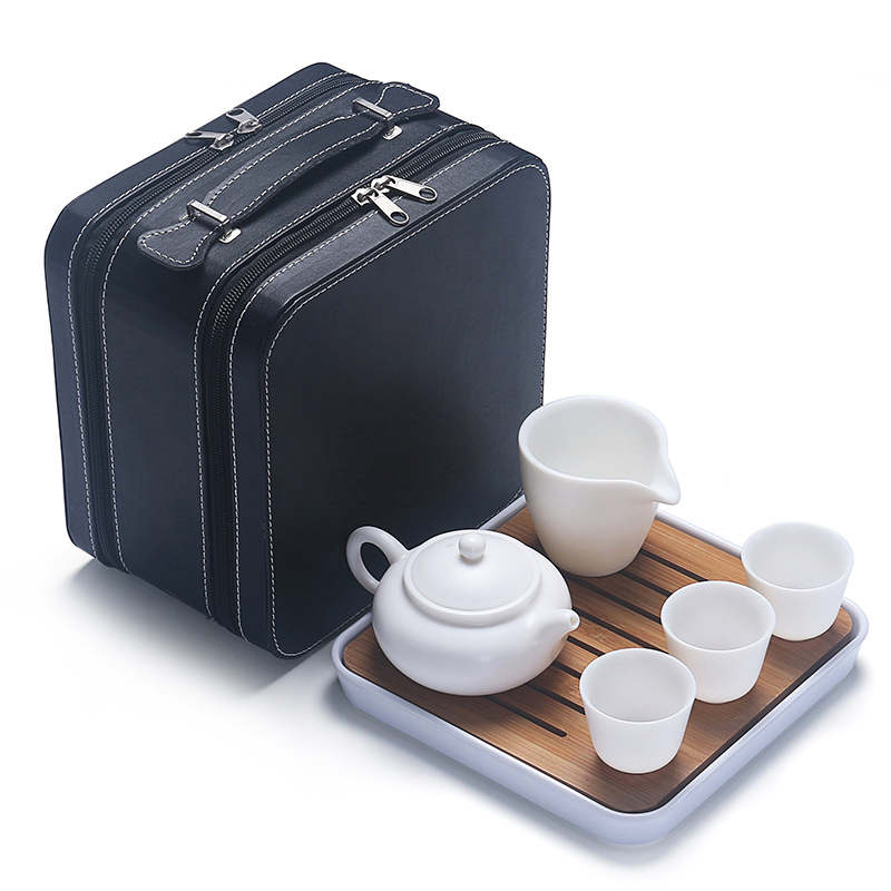 True cheng dehua suet white jade travel tea set suit portable Japanese kung fu tea set contracted tea tray tea cups