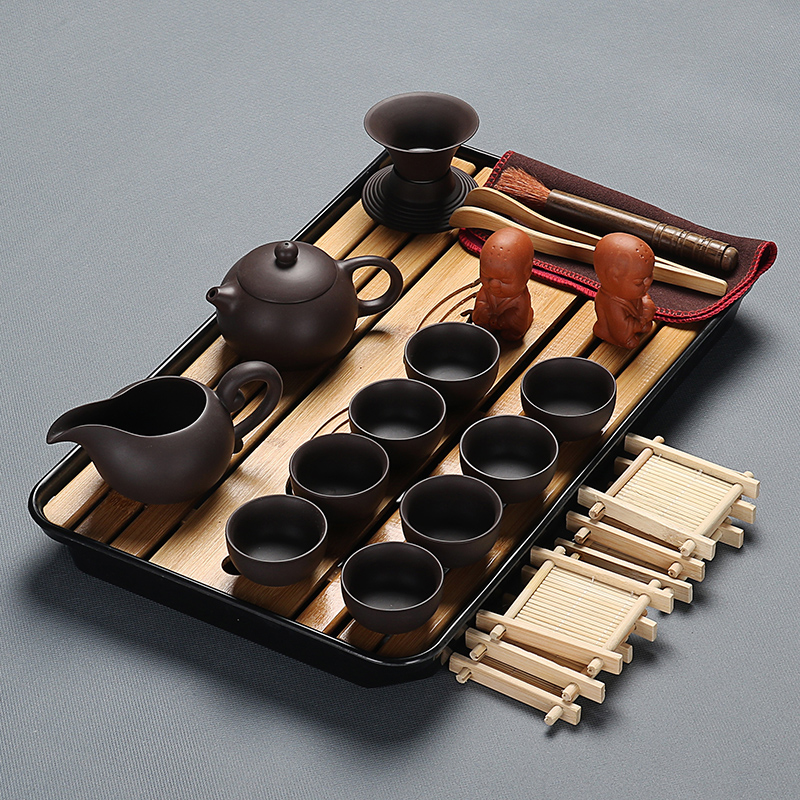 Really sheng ceramic tea set household contracted kunfu tea cup teapot bamboo tea tray of a complete set of dry mercifully tea taking