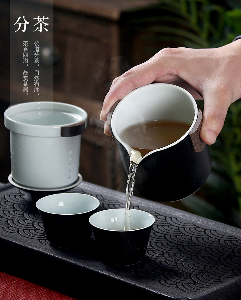 True sheng crack cup coarse pottery portable travel teapot tea kungfu Japanese contracted a pot of two cups of tea cups