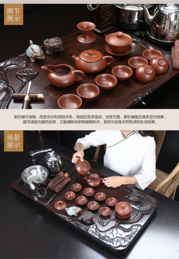 True sheng ebony wood tea tray tea set kung fu tea cups home a complete set of automatic teapot tea taking