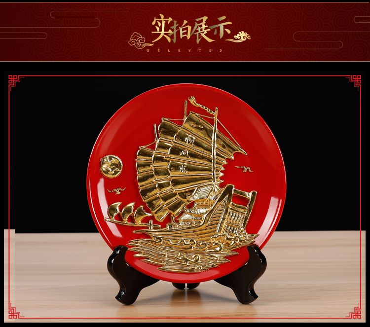 Really sheng paint line carve sitting room furnishing articles furnishing articles practical Chinese plain sailing craft porcelain plate send to friends