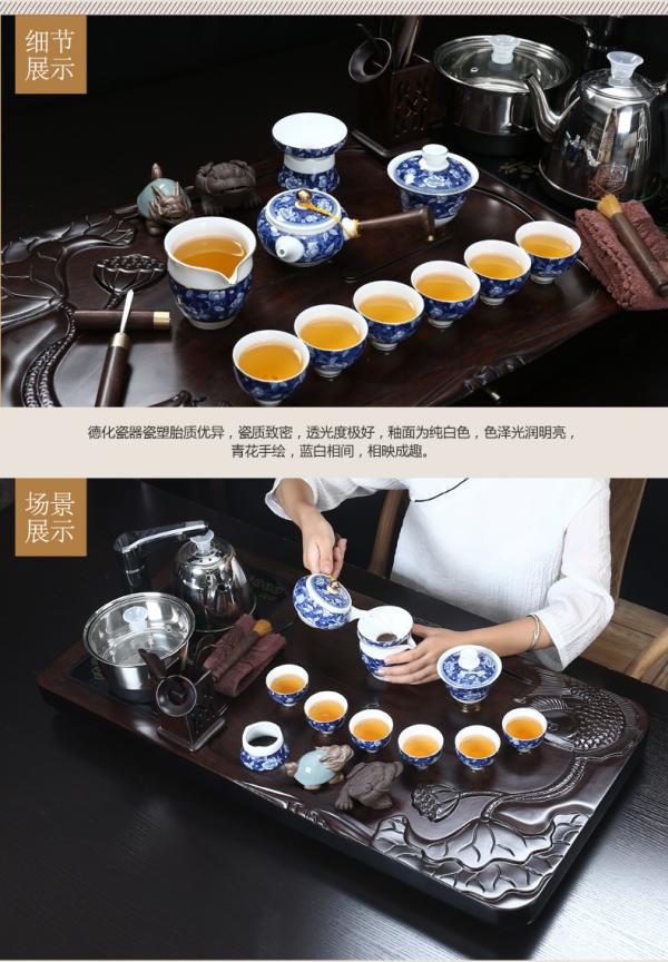 True sheng ebony wood tea tray tea set kung fu tea cups home a complete set of automatic teapot tea taking