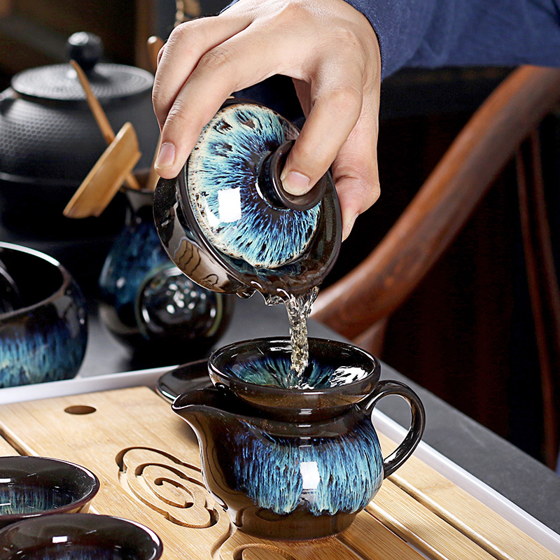 True sheng up tea set household temmoku glaze ceramic teapot tea cup masterpieces of a complete set of kung fu tea