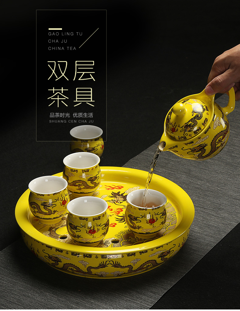 Really hold large heat insulation prevent hot double teapot teacup ceramic tea set a complete set of kung fu tea tray