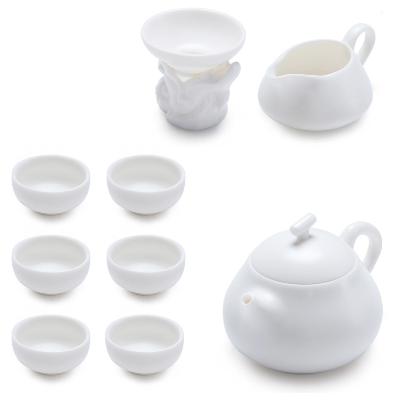 True cheng dehua white porcelain biscuit firing porcelain tea set high white jade teapot tea cup contracted presents a complete set of kung fu suit