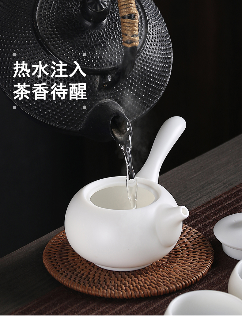 True sheng Chinese white dehua white porcelain kung fu tea set sealed ball hole side put the pot of tea of a complete set of gift set