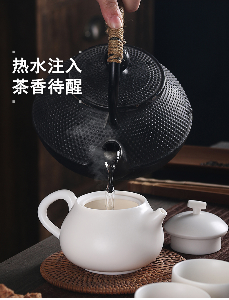 True cheng dehua white porcelain biscuit firing porcelain tea set high white jade teapot tea cup contracted presents a complete set of kung fu suit