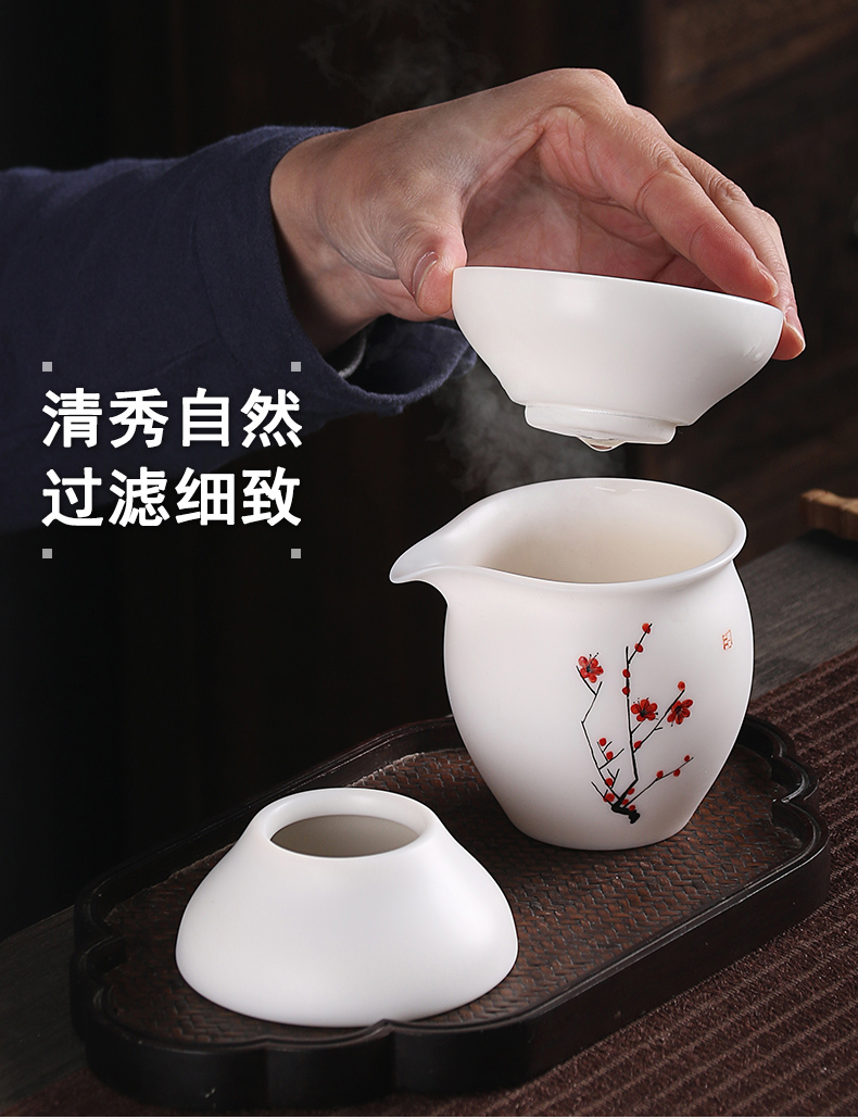 True cheng dehua white hand tea biscuit firing inferior smooth kung fu tea set suet jade tureen gift of a complete set of the teapot