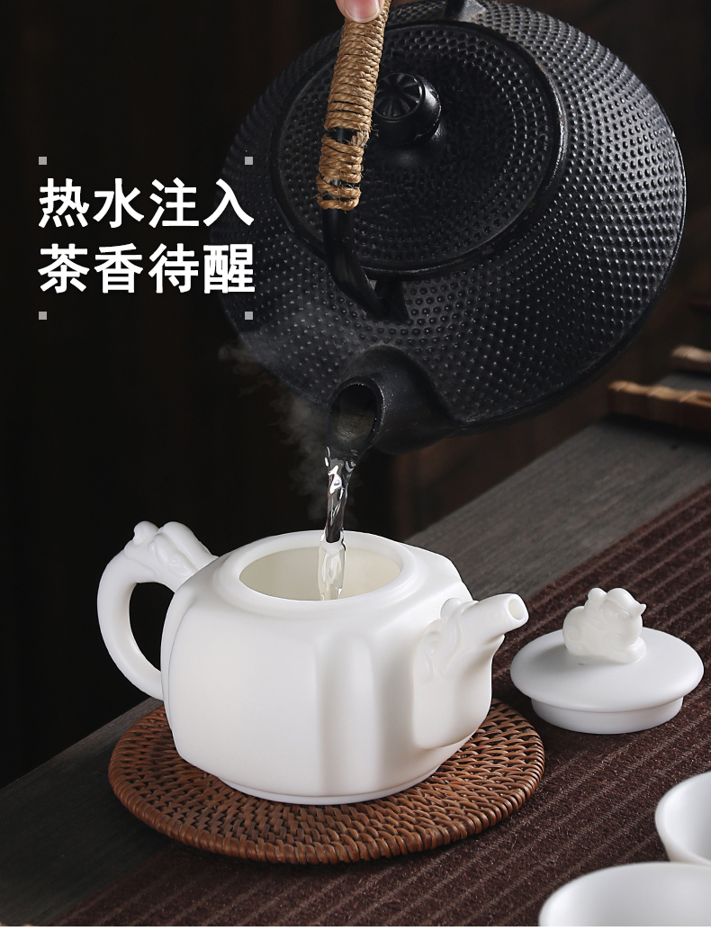 True cheng dehua white porcelain tea set household contracted high white porcelain teapot tea cups of a complete set of gift of kung fu