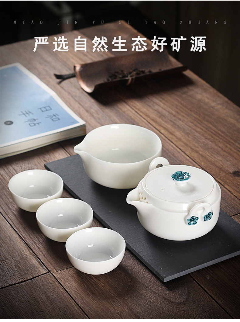 True sheng white porcelain crack a pot of three office travel packages kung fu tea set ceramic teapot tea cups