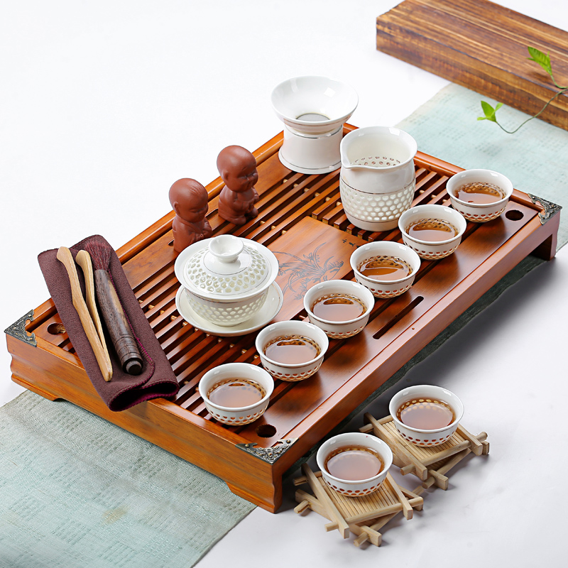Really sheng purple sand tea set household kung fu teapot solid wood tea tray of a complete set of tea tea tea accessories